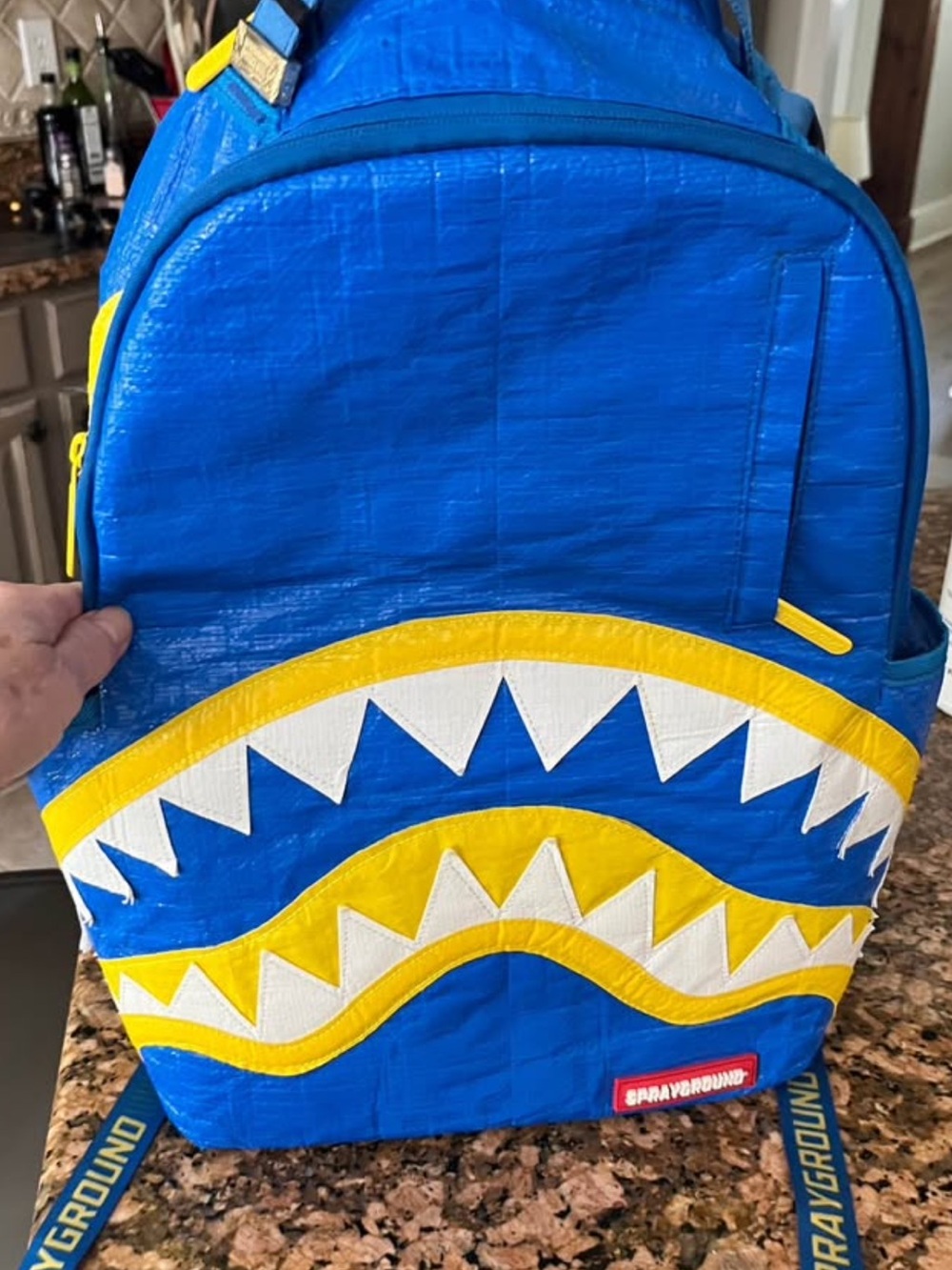 Sprayground Kids Blue and Yellow Shark Mouth Backpack